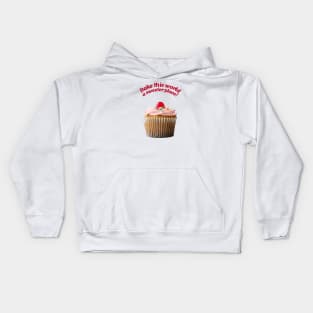 Vanilla cupcake with pink frosting and cherry on top Kids Hoodie